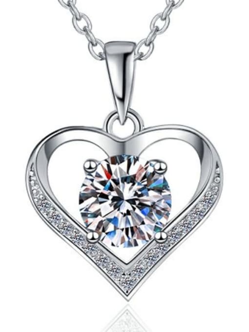 Sølvhjerte, isat lab. moisannite på 1.00 ct, incl kæde.