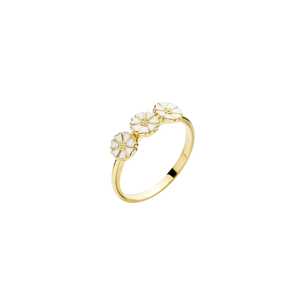 Marguerit ring, 24 kt guldbelagt sølv, hvid emalje