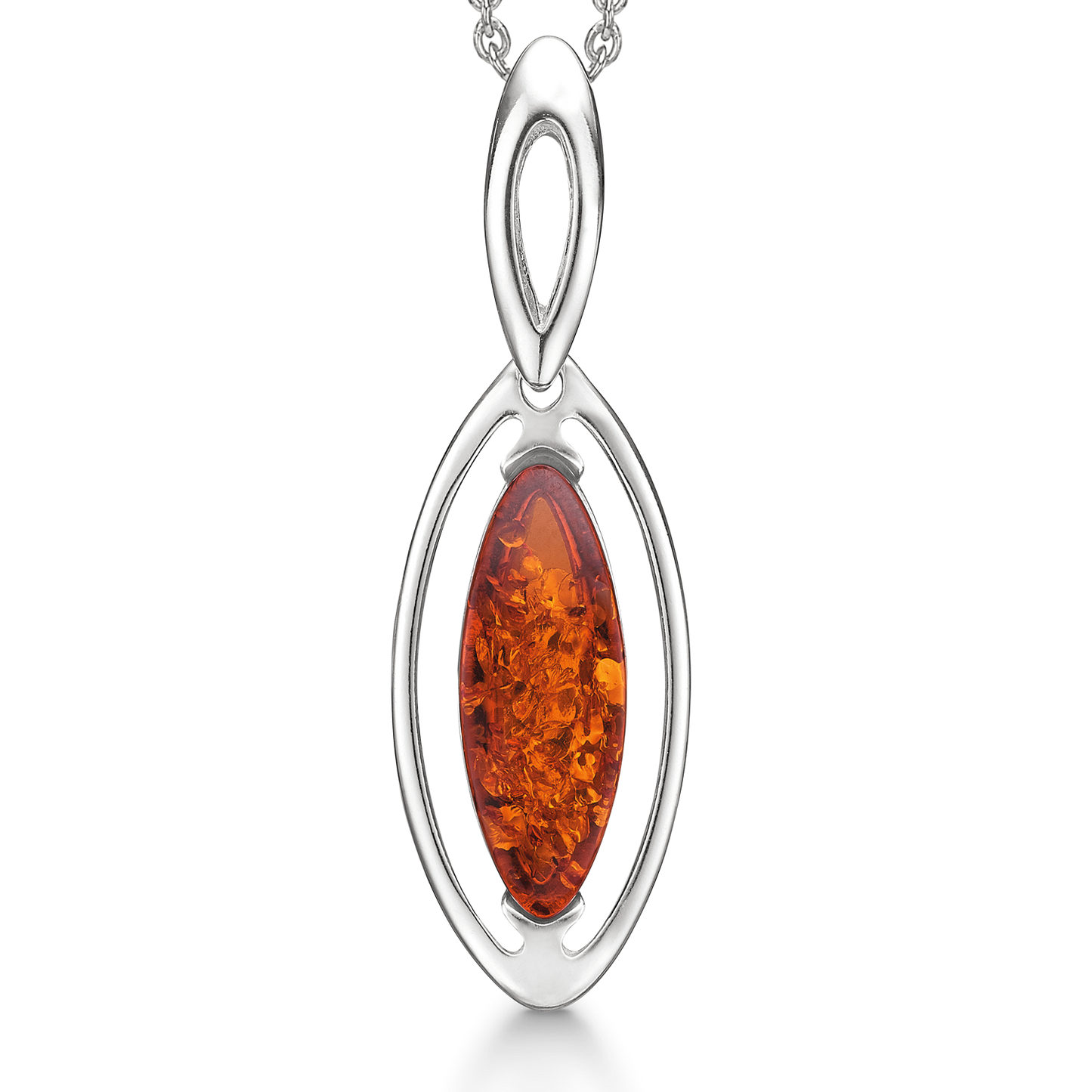 Sølv halskæde rhodineret øje med rav.