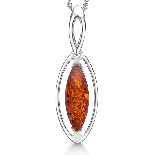 Sølv halskæde rhodineret øje med rav.