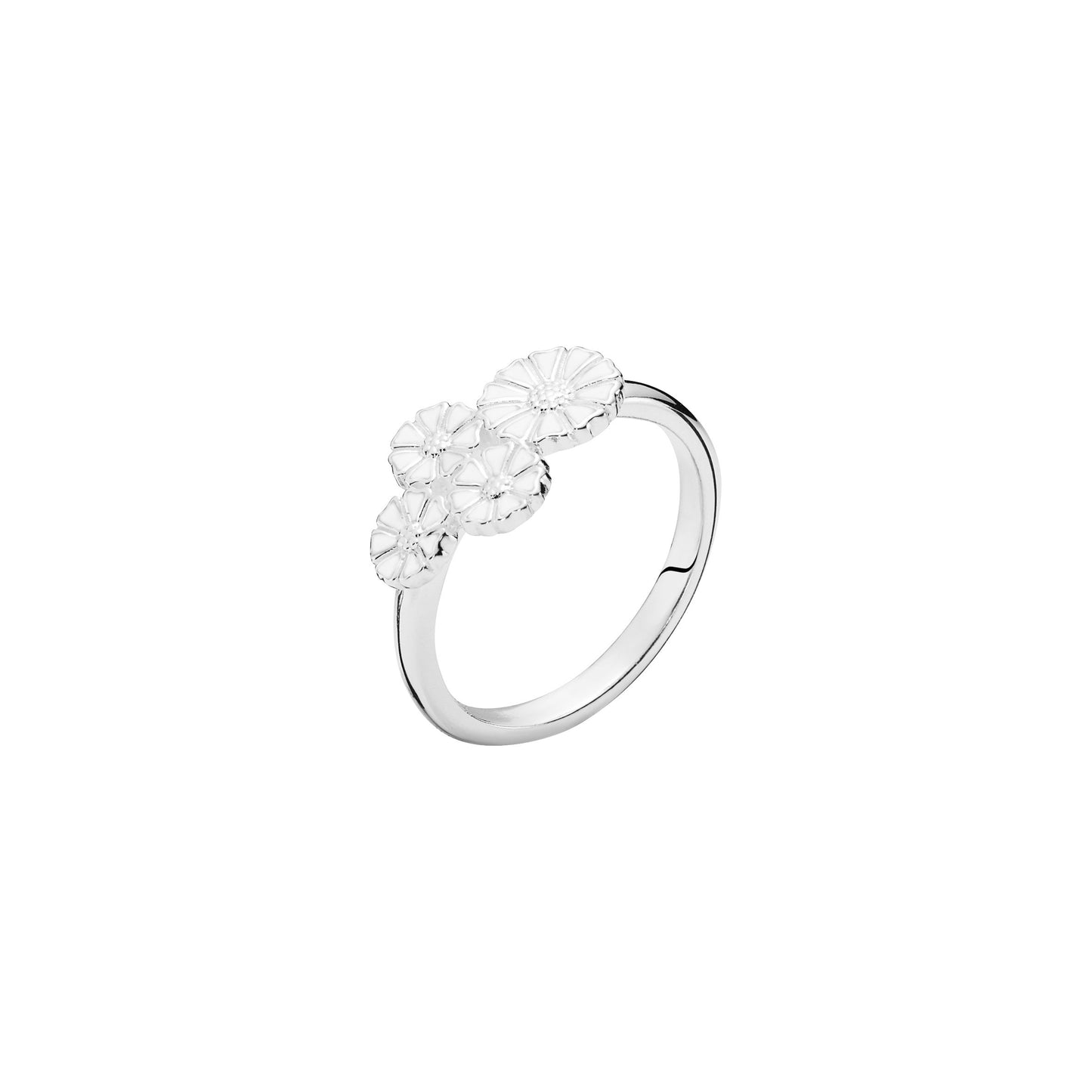 Marguerit ring 1x7,5mm og 3x5mm hvid emalje 925