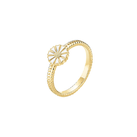 Marguerit ring, 24kt guldbelagt sølv, flettet, hvid emalje