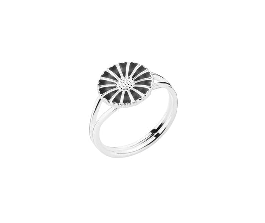 Margueritring sort emalje, 925 sølv