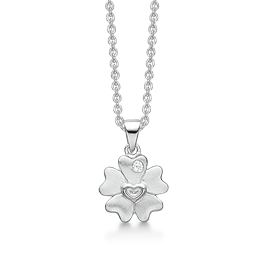 Sølv halskæde rhodineret mat/blank flower of hearts