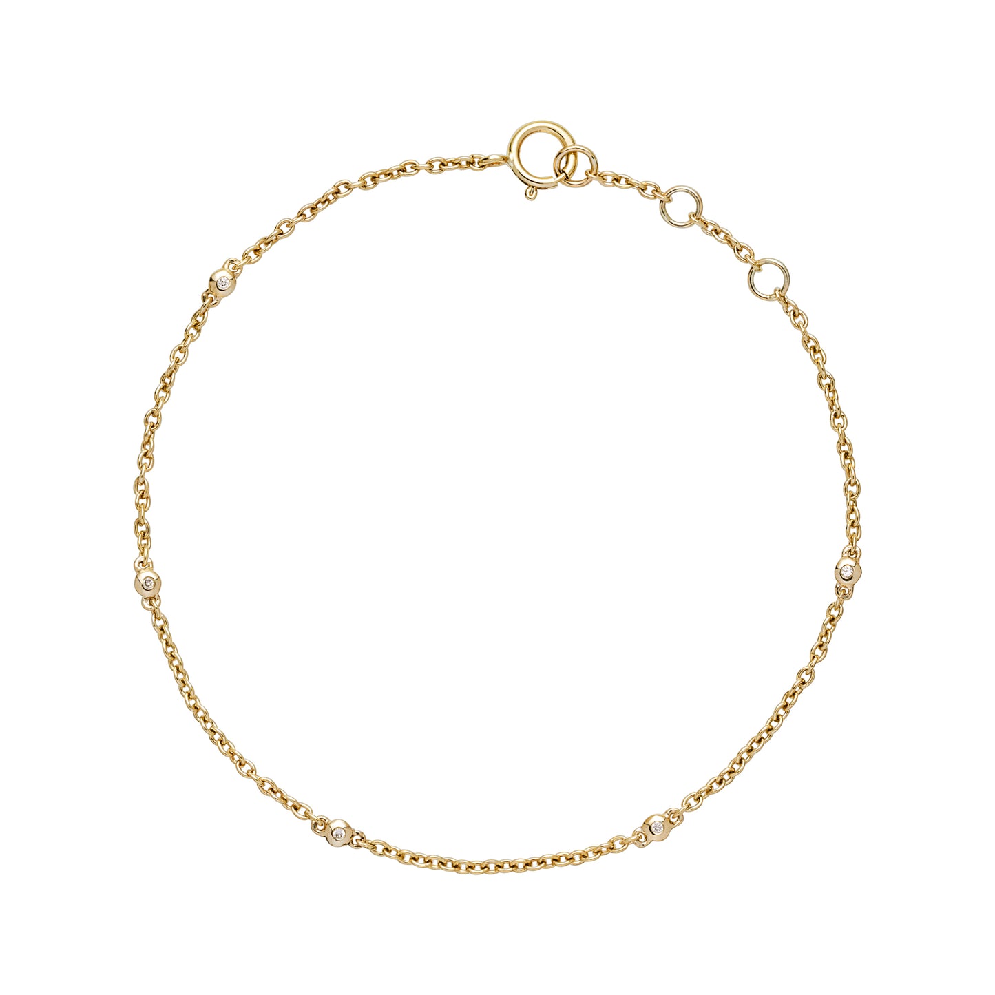8 kt. guld armbånd med diamanter 5x 0,005 ct W.SI 17-18-19 cm