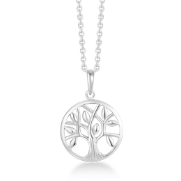 Sølv halskæde rhodineret livets træ i cirkel. "Tree of life"