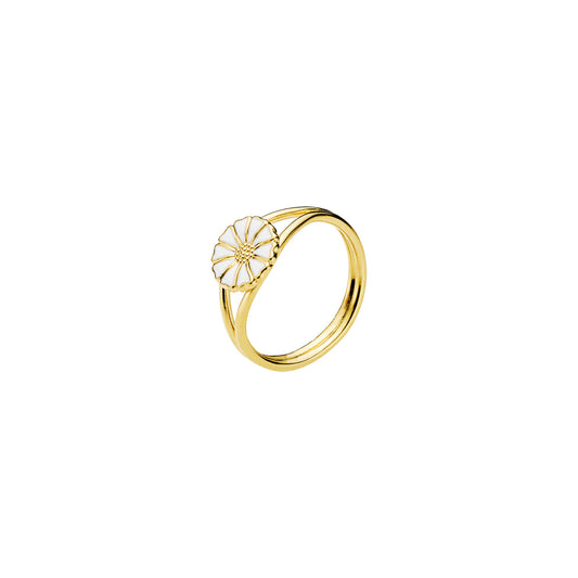 Marguerit ring, 24 kt guldbelagt sølv, hvid emalje
