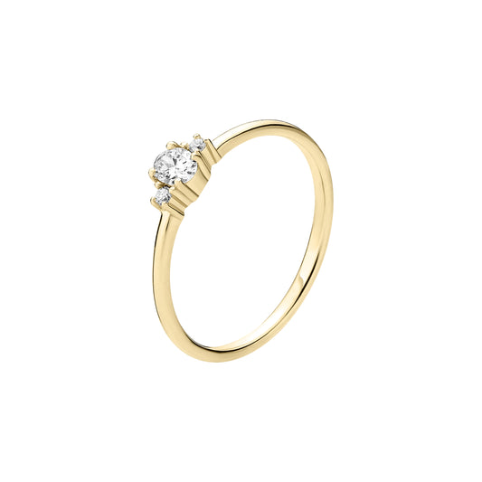 8 kt. guldring med lab grown diamanter 2x0,015CT 1x0,25CT TW.VS