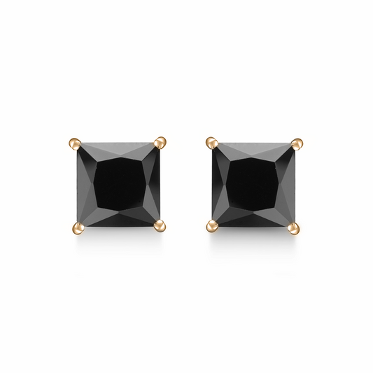 Guldbelagt sølvørestikker, isat sort Zirconia, Princess Cut, 3 mm - 8 mm.