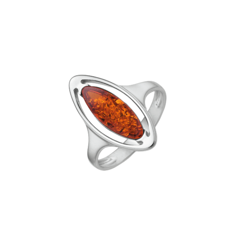 Sølv ring rhodineret øje med rav. Mål: 20 x 10 mm