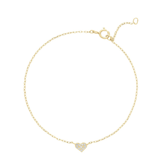 8 kt. guld armbånd med hjerte og zirkonia 17-18-19 cm