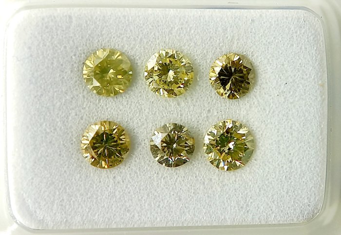 6 pcs Diamond (Natural coloured) - 0.99 ct - Round - Fancy Brownish, Greenish