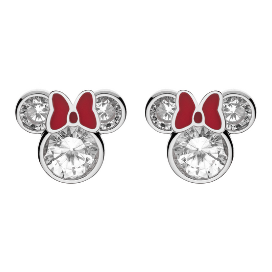 Sølv ørestikker Minnie Mouse rød sløjfe