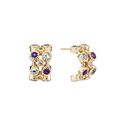 8 kt. guld ørestikker  med mix af peridot, pink zirkonia, ametyst og topaz