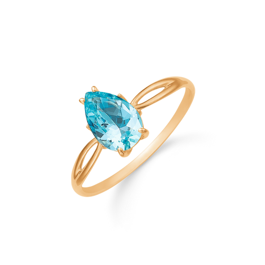8 kt. guld ring spids oval blå topas.
