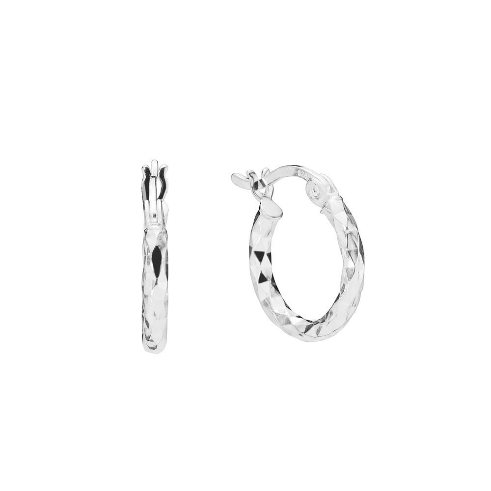 Sølv creol med diamantskåret diameter 10mm