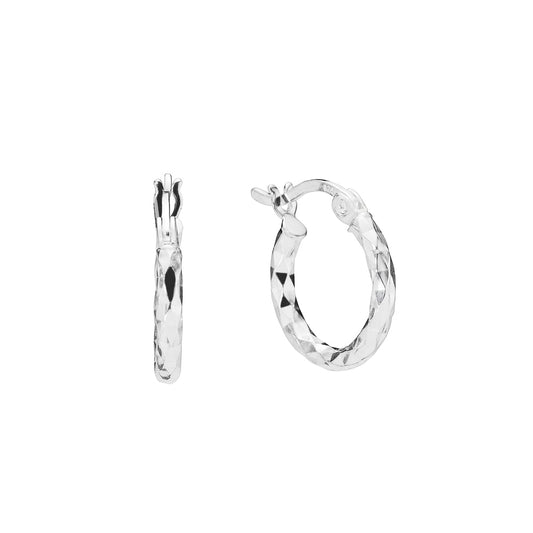 Sølv creol med diamantskåret diameter 10mm