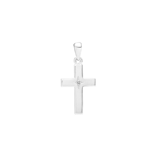 14 kt. guldvedhæng kors 16x11mm med diamant 0,005ct W.SI.