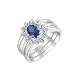 Sølv ring rhodineret oval syntetisk safir