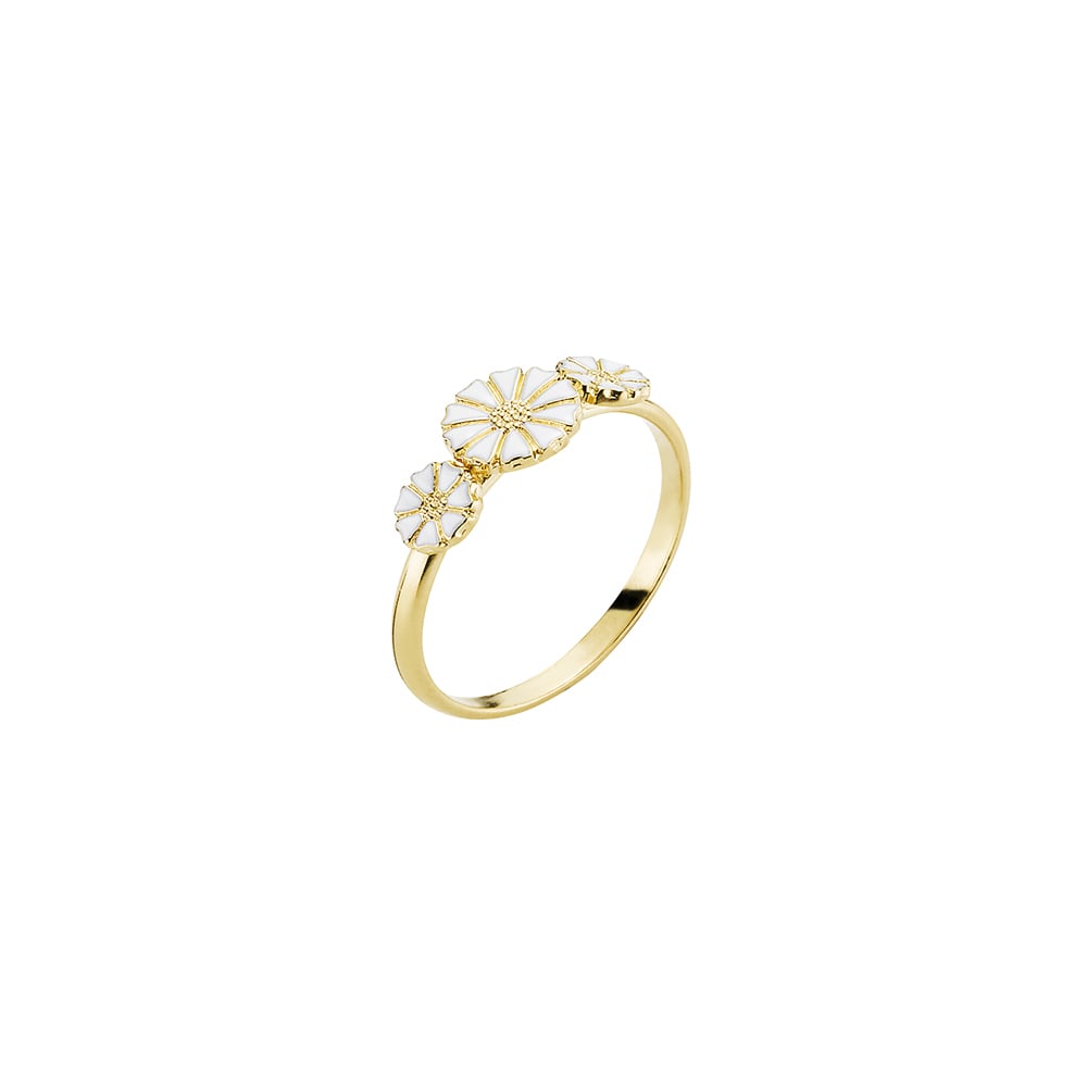Marguerit ring, 24 kt guldbelagt sølv og hvid emajle