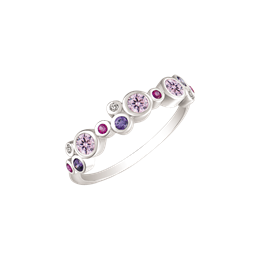 Sølv ring rhodineret små cirkeler med rød/pink/lilla sten