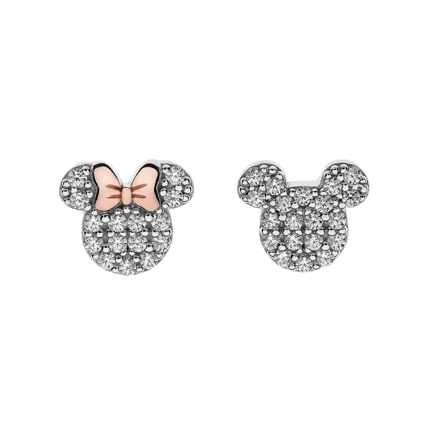 Sølv ørestikker Mickey og Minnie med cubic zirconia