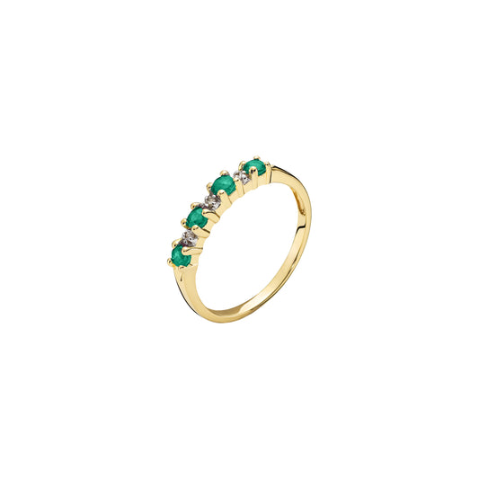 14 kt guldring,  med smaragd og diamanter 0.03 ct