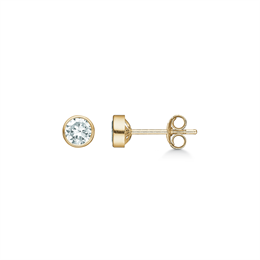 14 kt. guld ørestikker 5 mm syntetisk cubic zirconia i rørfatning.