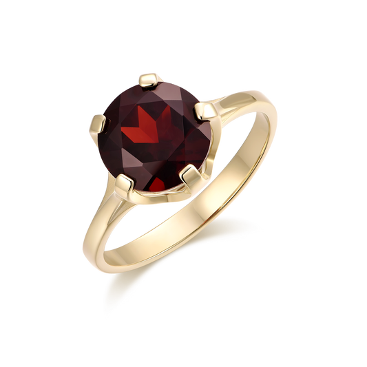 9 kt. guld ring granat fattet i 5 grabber.