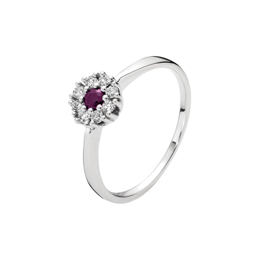 14 kt. guldring med rubin og diamanter 0,20 CT W.SI hvidguld