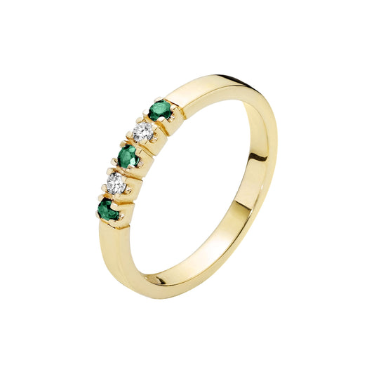 14 kt guldring med smaragd og diamanter 0,06ct W.SI