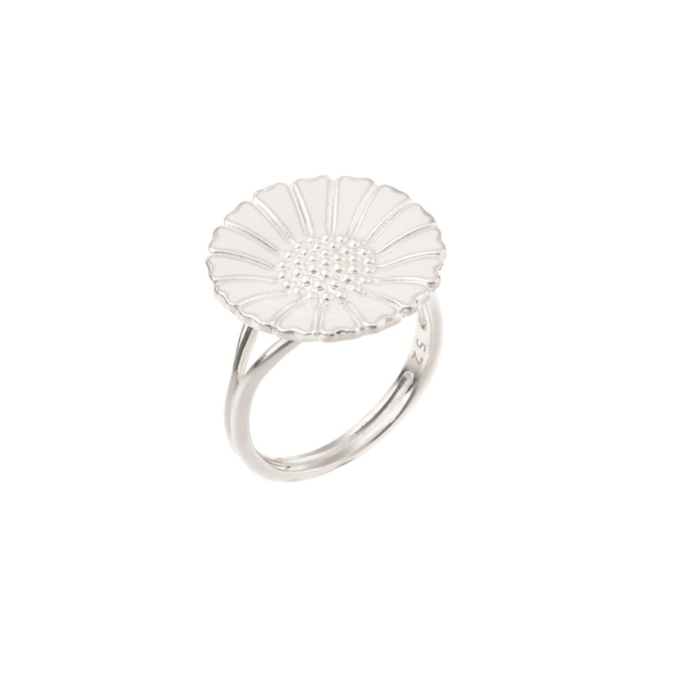 Marguerit ring, sølv med hvid emalje