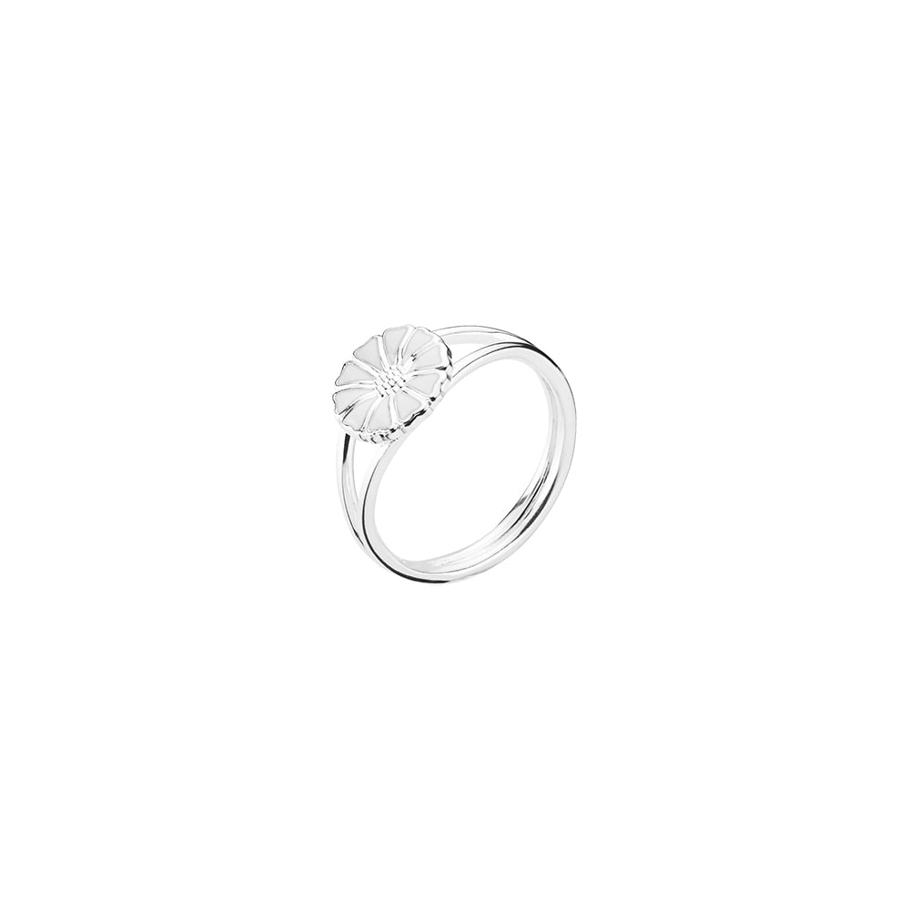 Marguerit ring, 24 kt guldbelagt sølv, hvid emalje