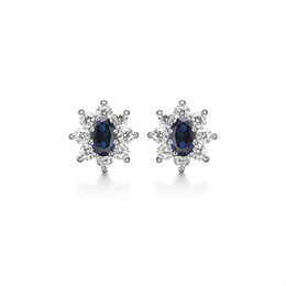 Sølv ørestikker rhodineret oval syntetisk safir