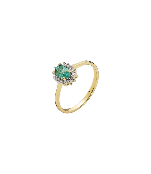 14 kt. guldring med smaragd og diamanter 0,05 CT