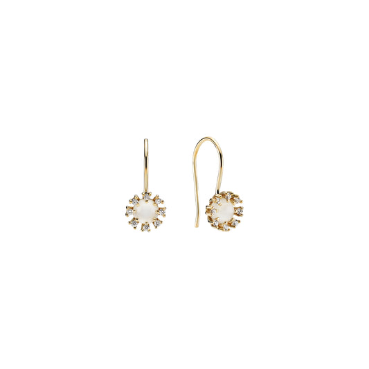 14 kt. guld ørehænger med månesten 5 mm og diamanter 0,16 ct WSI