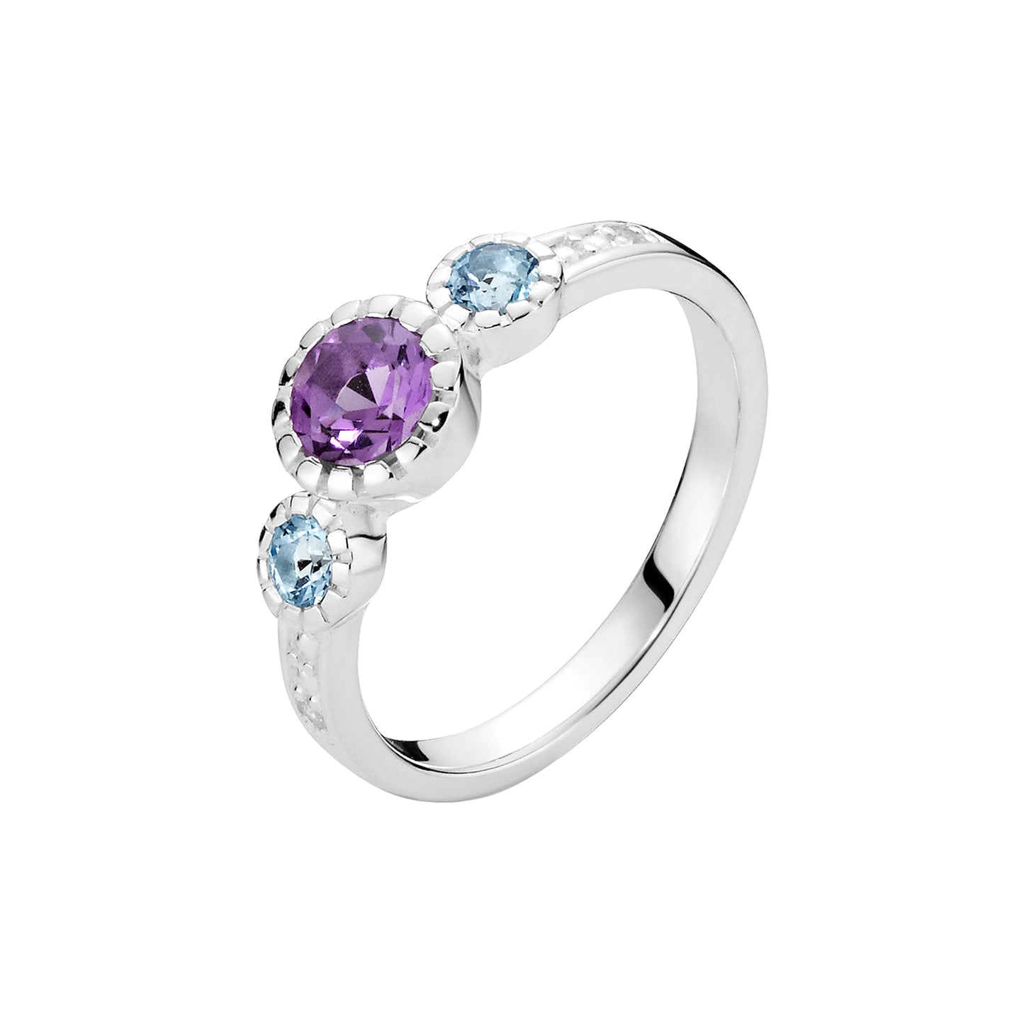 Sølvring med topaz, ametyst og zirkonia
