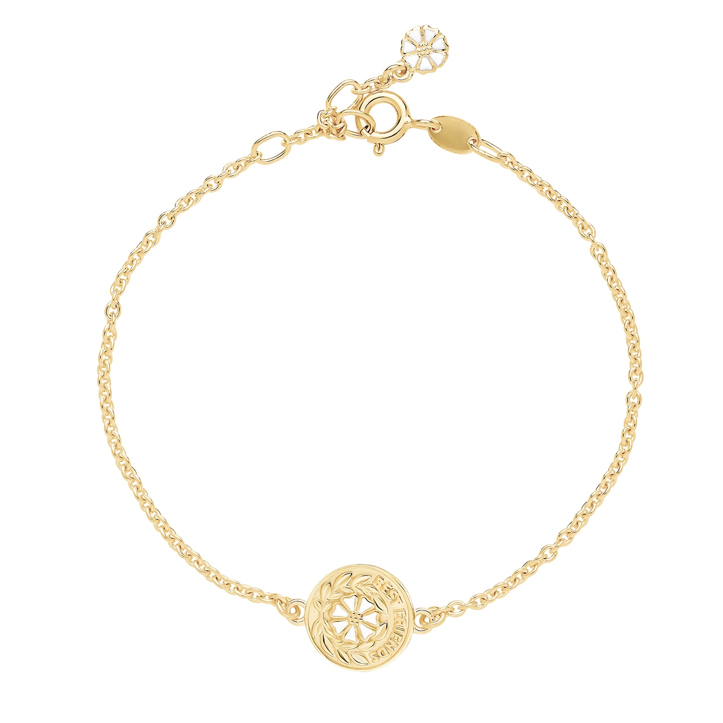 Marguerit armbånd, bedste venner 24kt guldbelagt sølv, hvid emalje.