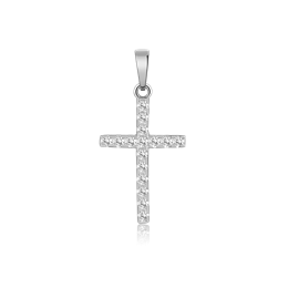 Sølv vedhæng rhodineret kors fyldt med syntetiske cubic zirconia. Mål: 15 x 11 mm. Sølv vedhæng rhodineret kors fyldt med smykkesten
