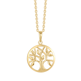 Sølvforgyldt halskæde livets træ i cirkel. "Tree of life"