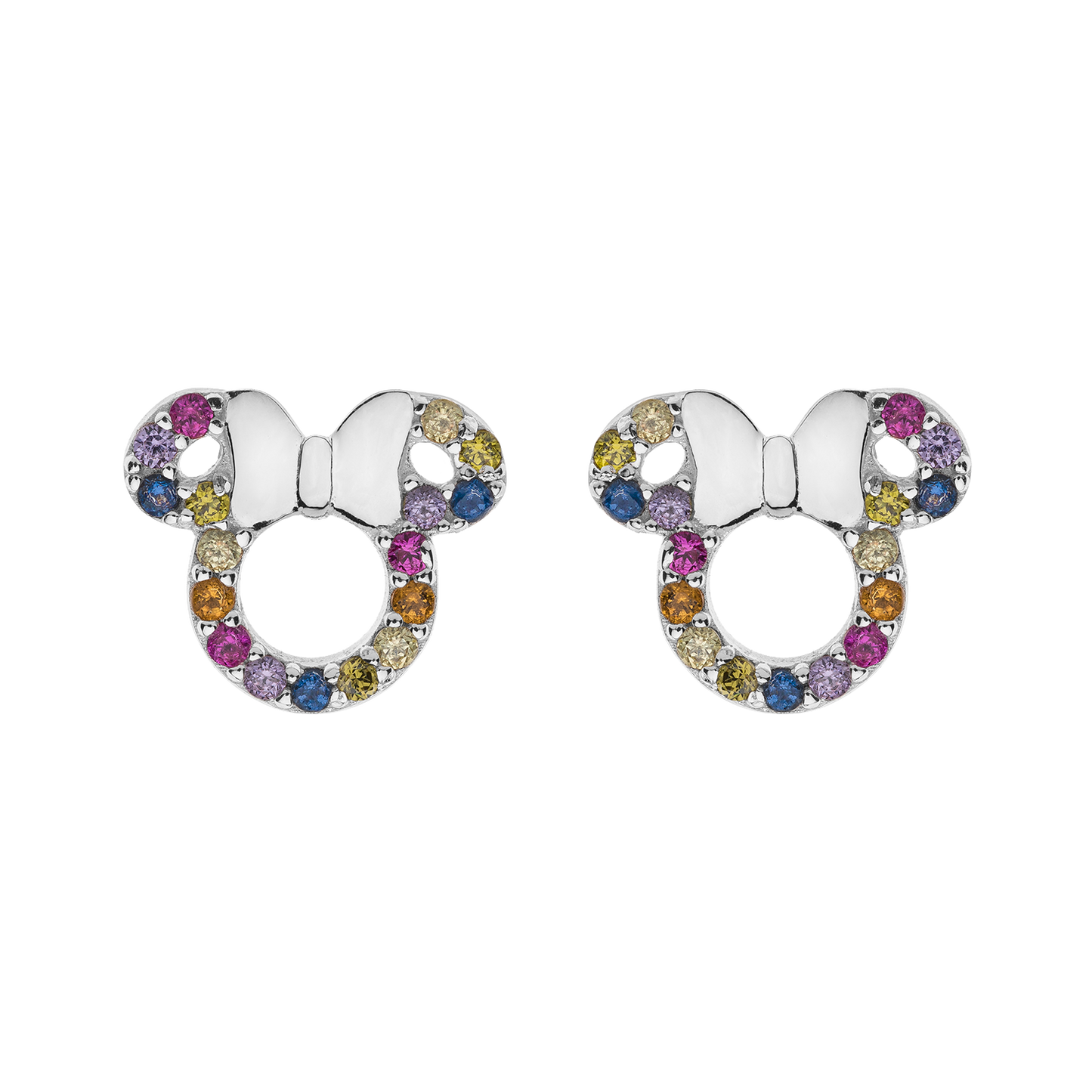 Sølv ørestikker Minnie Mouse med multi farver rundt i kanten.