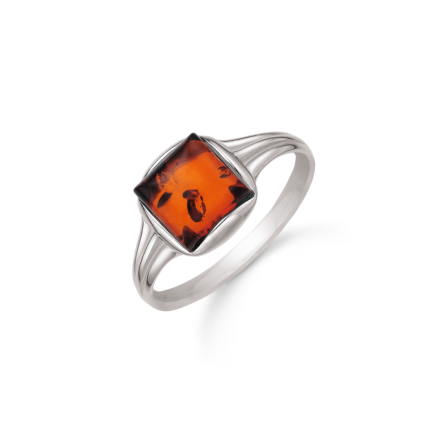 Sølv ring rhodineret rav i firkant.