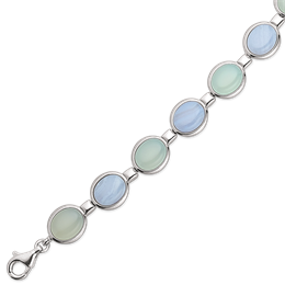 Sølv armbånd rhodineret oval med blue lace agat og aqua agat.