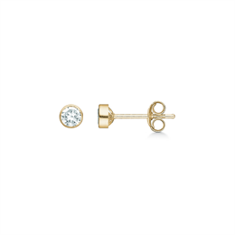 14 kt. guld ørestikker 4 mm syntetisk cubic zirconia i rørfatning.