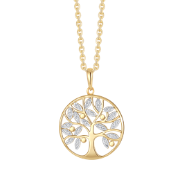 8 kt. guld vedhæng livets træ i cirkel med cubic zirconia som blade på træ.