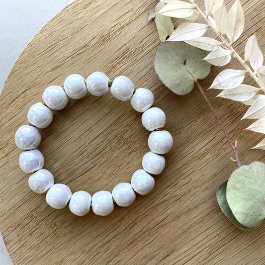 Perle armbånd elastik - White mop