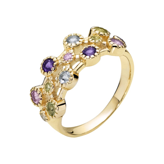 8 kt. guldring med mix af peridot, pink zirkonia, ametyst, og topaz
