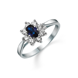Sølv ring rhodineret oval syntetisk safir