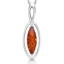 Sølv halskæde rhodineret øje med rav.