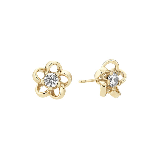 8 kt. guld ørestikker 10x10mm blomst med zirkonia